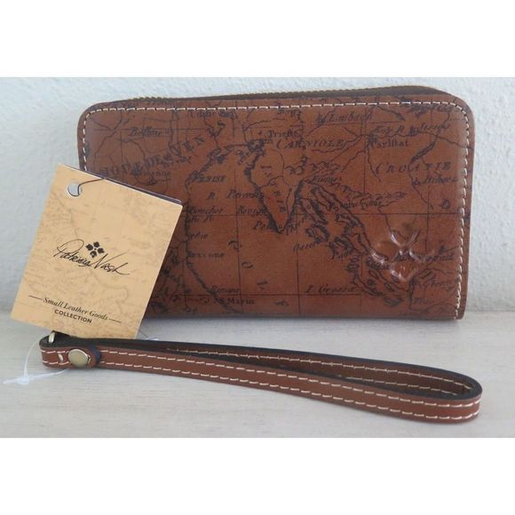 Patricia Nash S1470618 Riot Rust Ragusa Signature Map Leather Wristlet Wallet - Picture 1 of 10